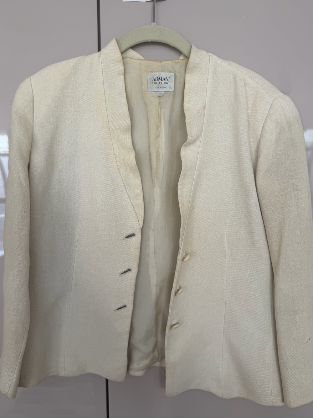 ❤️Armani Collezioni Ivory Collarless Tailored Blazer